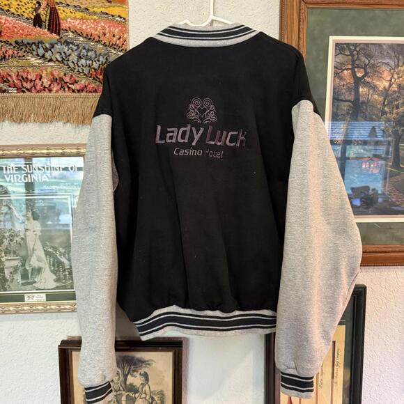 Vintage 80s RARE Lady Luck Casino‎ Hotel Bomber Varsity Jacket Size XL